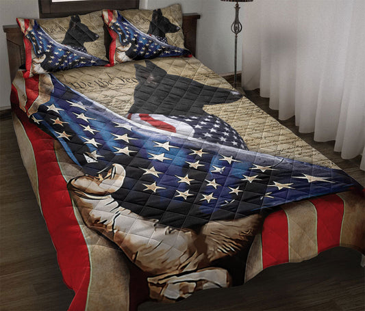 German Shepherd Quilt Set, Black German Shepherd Patriotic Dog American History Us Flag We People Quilt Blanket With Pillowcases, Quilt Bedding Set