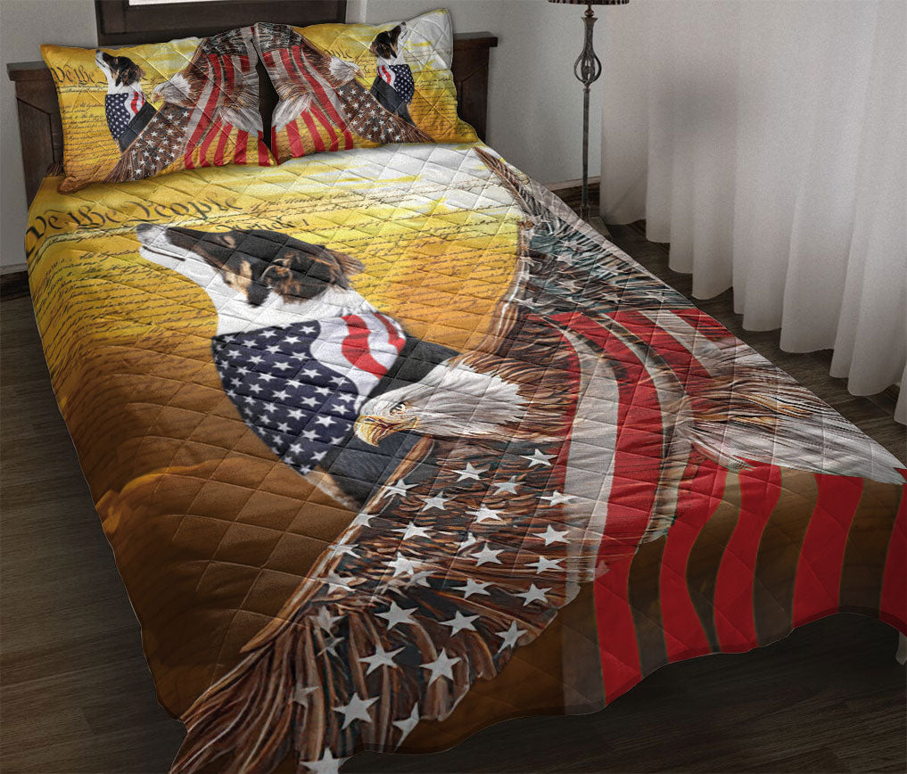 Border Collie Quilt Set, Border Collie Patriotic Dog American Eagle Us Flag We The People Quilt Blanket With Pillowcases, Quilt Bedding Set