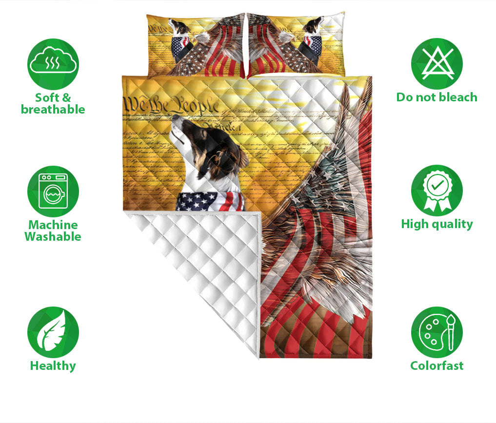 Border Collie Quilt Set, Border Collie Patriotic Dog American Eagle Us Flag We The People Quilt Blanket With Pillowcases, Quilt Bedding Set