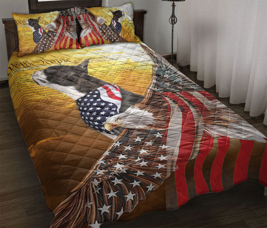 Boston Terrier Quilt Set, Boston Terrier Patriotic Dog American Eagle Us Flag We The People Quilt Blanket With Pillowcases, Quilt Bedding Set