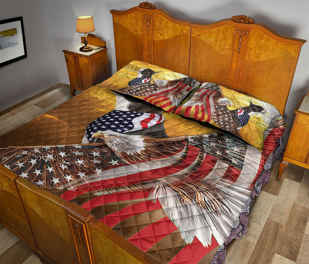 Boston Terrier Quilt Set, Boston Terrier Patriotic Dog American Eagle Us Flag We The People Quilt Blanket With Pillowcases, Quilt Bedding Set