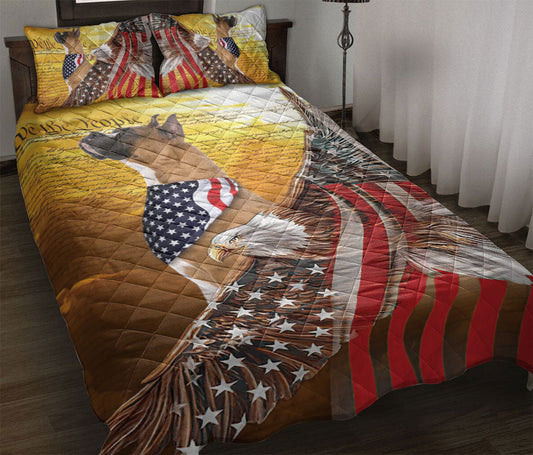 Boxer Quilt Set, Boxer Patriotic Dog American Eagle Us Flag We The People Quilt Blanket With Pillowcases, Quilt Bedding Set