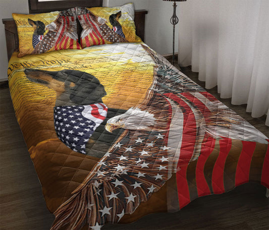 Dachshund Quilt Set, Dachshund Patriotic Dog American Eagle Us Flag We The People Quilt Blanket With Pillowcases, Quilt Bedding Set