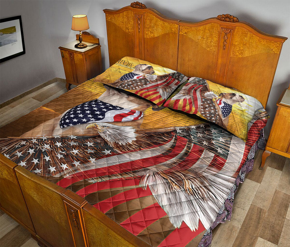 Bulldog Quilt Set, English Bulldog Patriotic Dog American Eagle Us Flag We The People Quilt Blanket With Pillowcases, Quilt Bedding Set