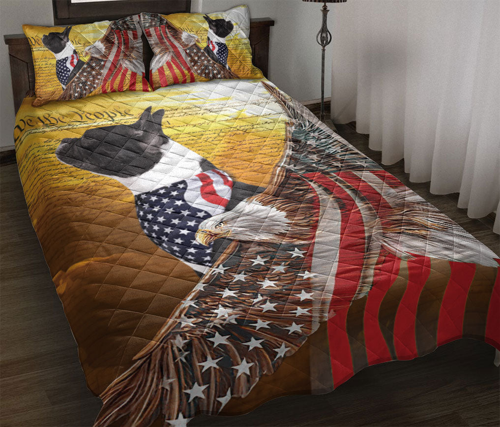 Bulldog Quilt Set, French Bulldog Patriotic Dog American Eagle Us Flag We The People Quilt Blanket With Pillowcases, Quilt Bedding Set