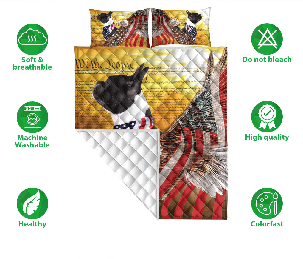 Bulldog Quilt Set, French Bulldog Patriotic Dog American Eagle Us Flag We The People Quilt Blanket With Pillowcases, Quilt Bedding Set