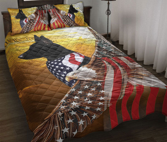 German Shepherd Quilt Set, Black German Shepherd Patriotic Dog American Eagle Us Flag We The People Quilt Blanket With Pillowcases, Quilt Bedding Set