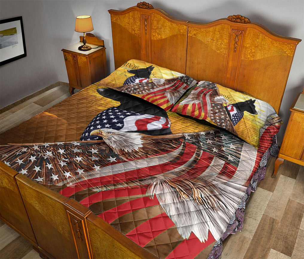 German Shepherd Quilt Set, Black German Shepherd Patriotic Dog American Eagle Us Flag We The People Quilt Blanket With Pillowcases, Quilt Bedding Set