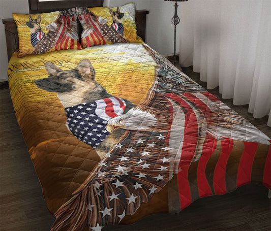 German Shepherd Quilt Set, German Shepherd Patriotic Dog American Eagle Us Flag We The People Quilt Blanket With Pillowcases, Quilt Bedding Set