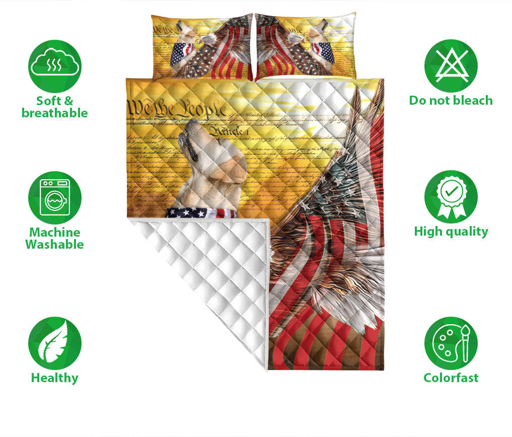 Golden Retriever Quilt Set, Golden Retriever Patriotic Dog American Eagle Us Flag We The People Quilt Blanket With Pillowcases, Quilt Bedding Set