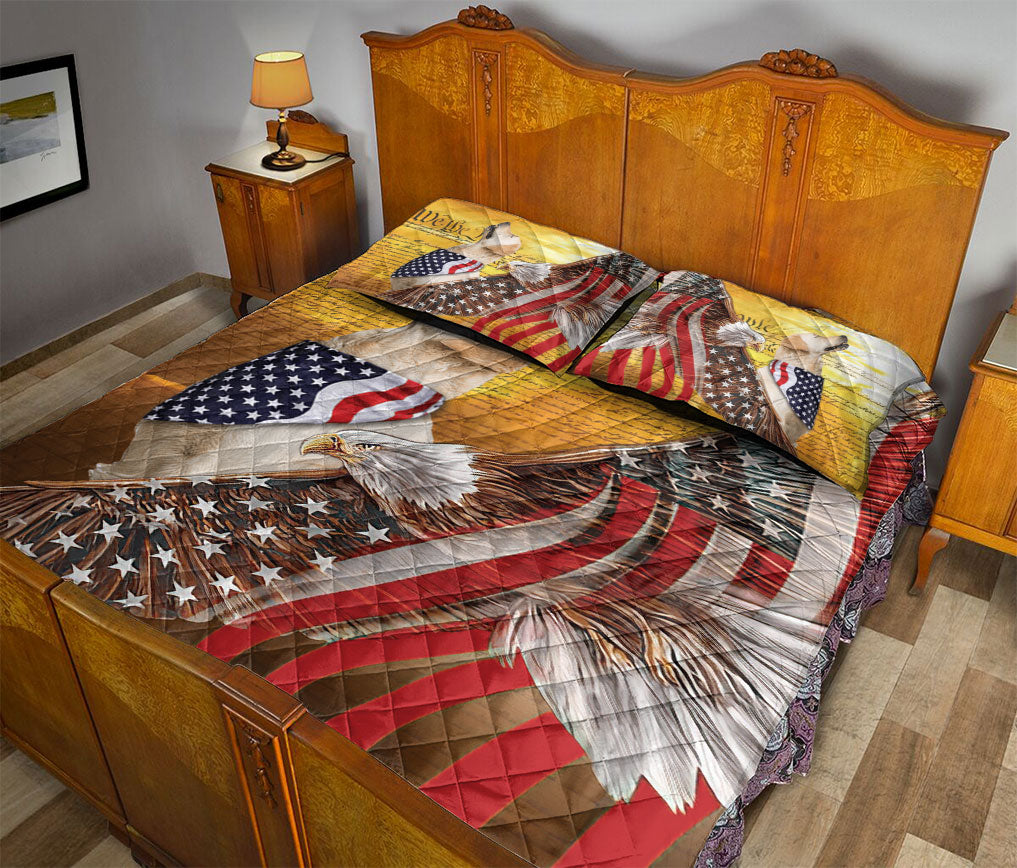 Golden Retriever Quilt Set, Golden Retriever Patriotic Dog American Eagle Us Flag We The People Quilt Blanket With Pillowcases, Quilt Bedding Set