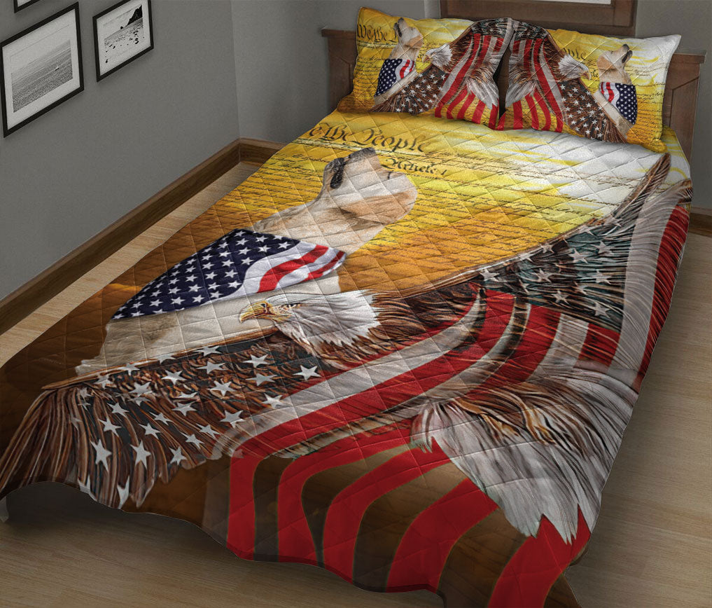 Golden Retriever Quilt Set, Golden Retriever Patriotic Dog American Eagle Us Flag We The People Quilt Blanket With Pillowcases, Quilt Bedding Set