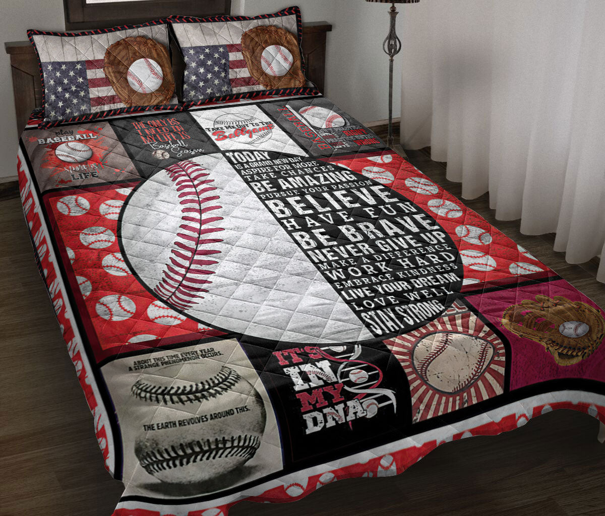 Baseball Quilt Set, Patchwork Baseball Ball Baseball Quilt Blanket With Pillowcases, Quilt Bedding Set, Sports Gifts