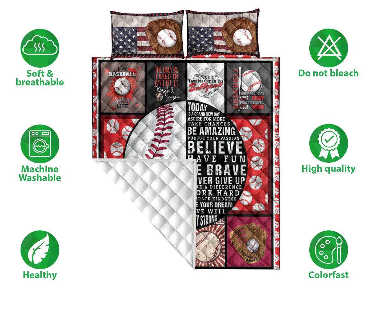 Baseball Quilt Set, Patchwork Baseball Ball Baseball Quilt Blanket With Pillowcases, Quilt Bedding Set, Sports Gifts