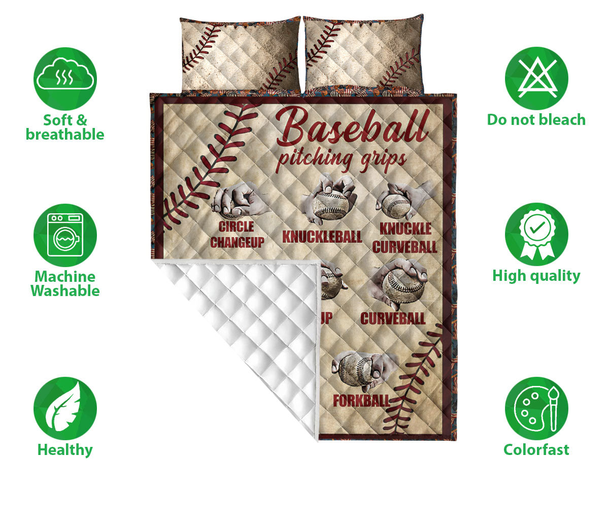 Baseball Quilt Set, Baseball Pitching Grip Baseball Beige Quilt Blanket With Pillowcases, Quilt Bedding Set, Sports Gifts