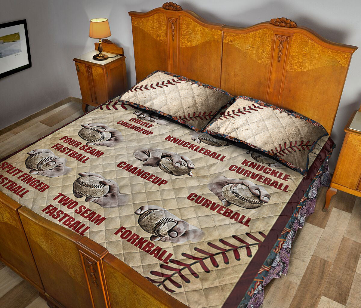 Baseball Quilt Set, Baseball Pitching Grip Baseball Beige Quilt Blanket With Pillowcases, Quilt Bedding Set, Sports Gifts