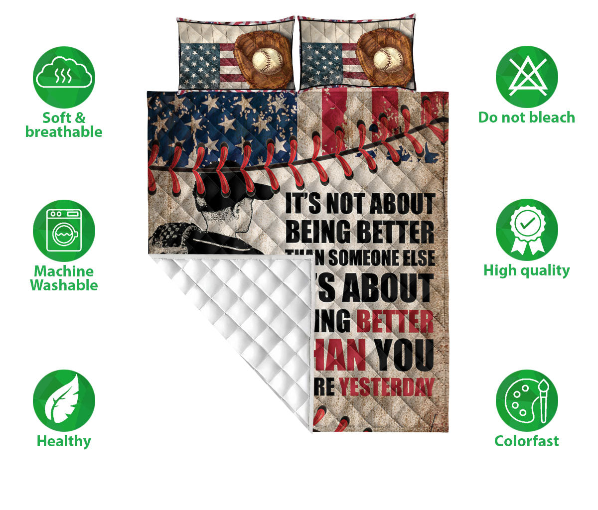 Baseball Quilt Set, Baseball Boy Us Flag Quilt Blanket With Pillowcases, Quilt Bedding Set, Sports Gifts