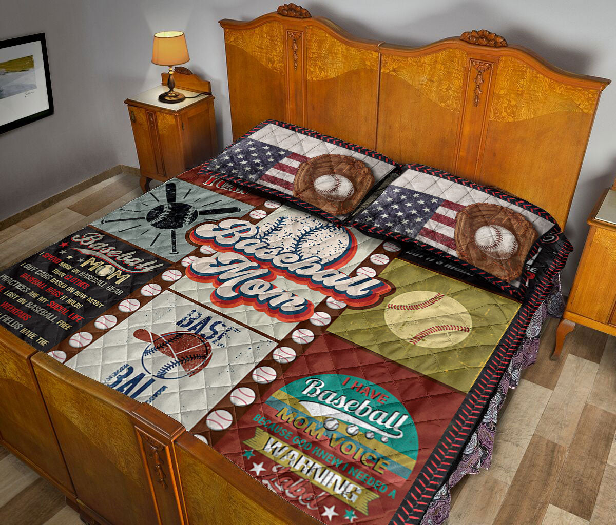 Baseball Quilt Set, Patchwork Baseball Mom Baseball Quilt Blanket With Pillowcases, Quilt Bedding Set, Sports Gifts