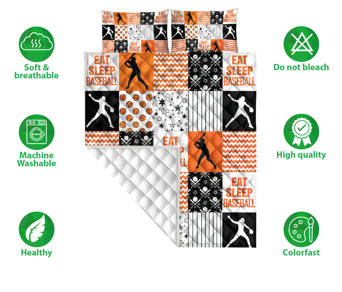 Baseball Quilt Set, Patchwork Baseball Player Posing Orange Baseball Quilt Blanket With Pillowcases, Quilt Bedding Set, Sports Gifts