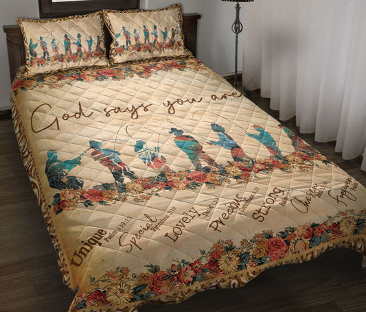 Fishing Quilt Set, Flower Fishing God Say You Are Quilt Blanket With Pillowcases, Quilt Bedding Set