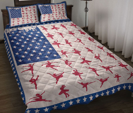 Ballet Quilt Set, Ballet Dancer Posing Us Flag Ballet Dancing Quilt Blanket With Pillowcases, Quilt Bedding Set