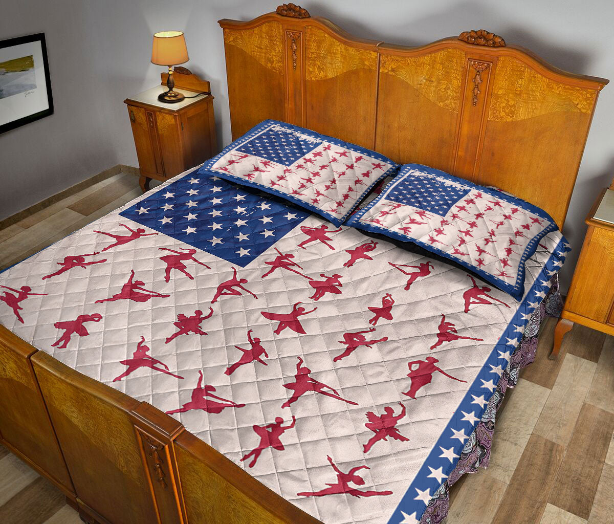 Ballet Quilt Set, Ballet Dancer Posing Us Flag Ballet Dancing Quilt Blanket With Pillowcases, Quilt Bedding Set