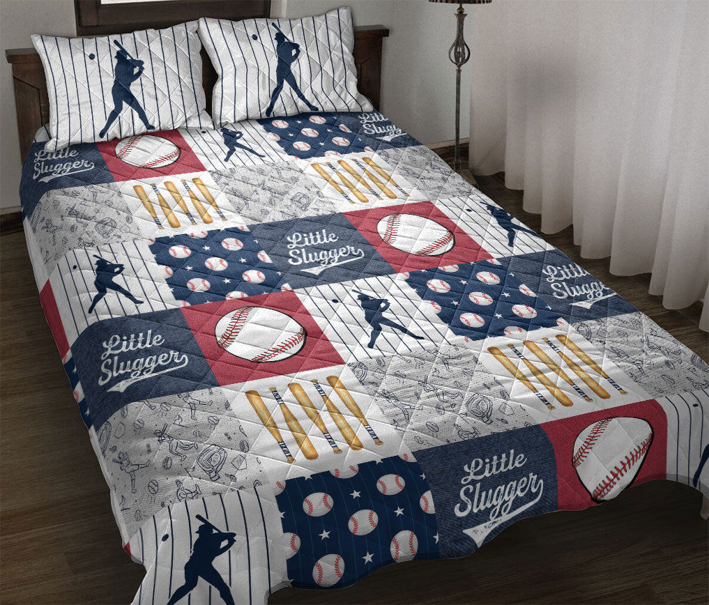 Baseball Quilt Set, Little Slugger Baseball Batter Patchwork Quilt Blanket With Pillowcases, Quilt Bedding Set, Sports Gifts