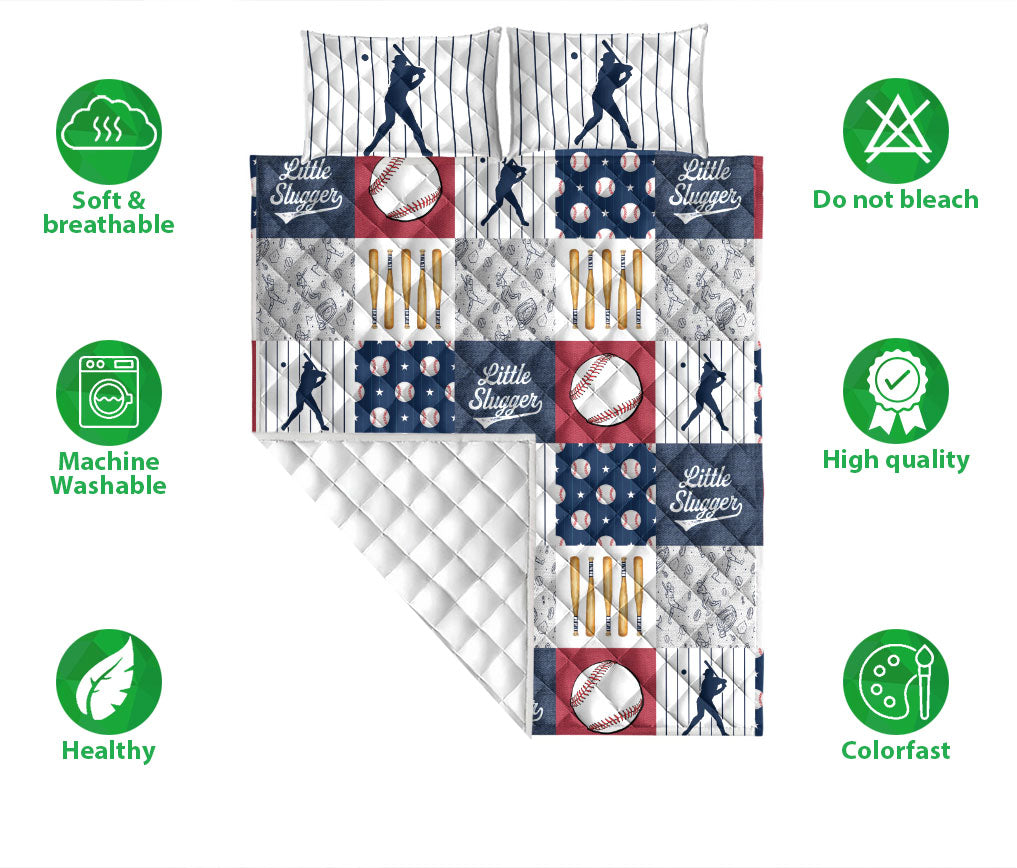 Baseball Quilt Set, Little Slugger Baseball Batter Patchwork Quilt Blanket With Pillowcases, Quilt Bedding Set, Sports Gifts