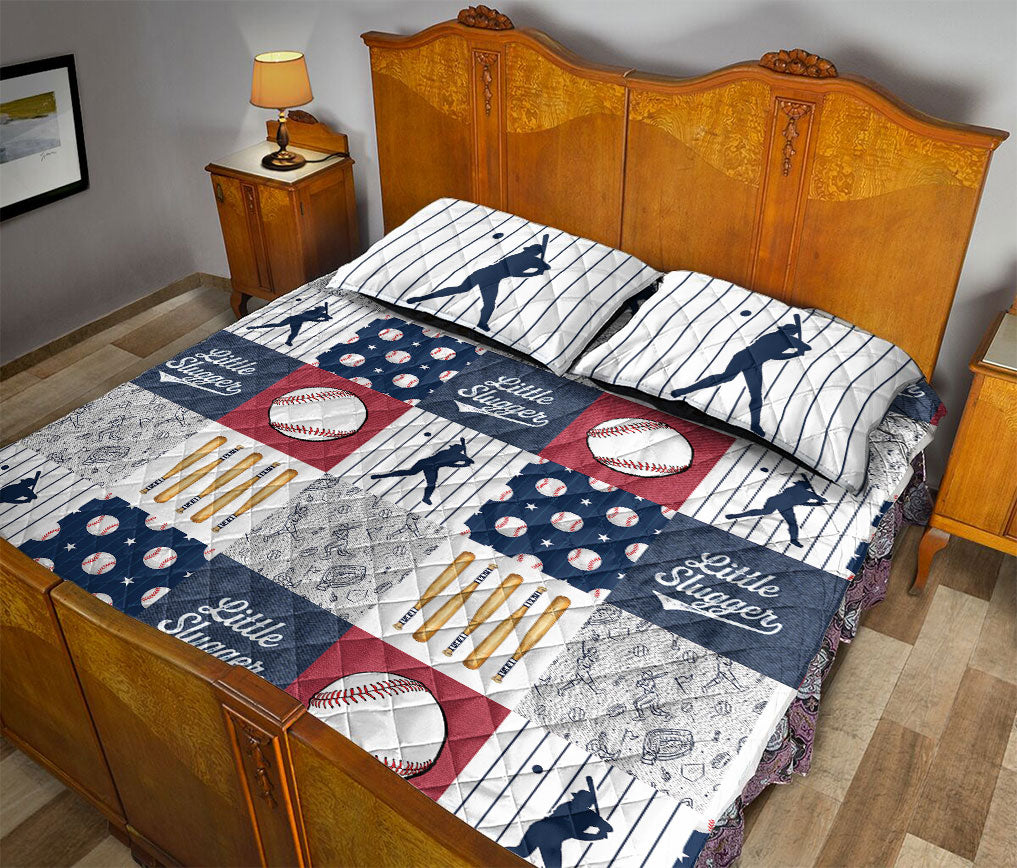 Baseball Quilt Set, Little Slugger Baseball Batter Patchwork Quilt Blanket With Pillowcases, Quilt Bedding Set, Sports Gifts