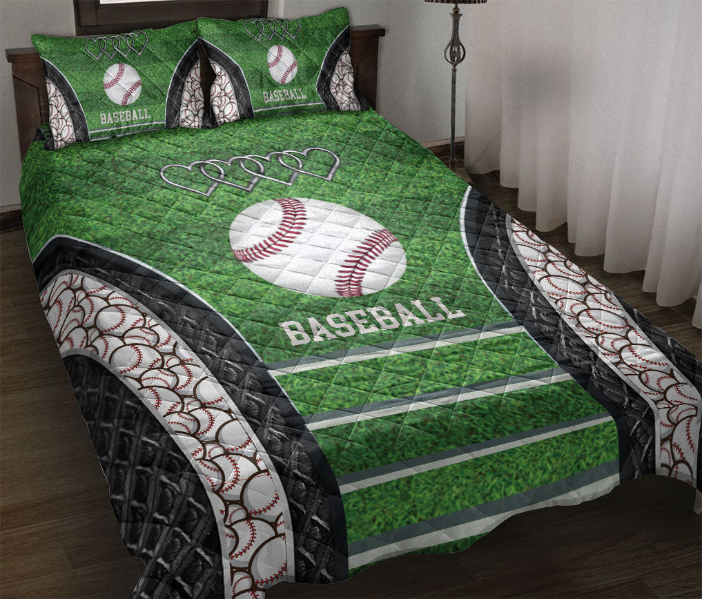 Baseball Quilt Set, Baseball Ball Baseball Field Green Quilt Blanket With Pillowcases, Quilt Bedding Set, Sports Gifts