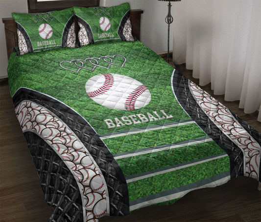 Baseball Quilt Set, Baseball Ball Baseball Field Green Quilt Blanket With Pillowcases, Quilt Bedding Set, Sports Gifts