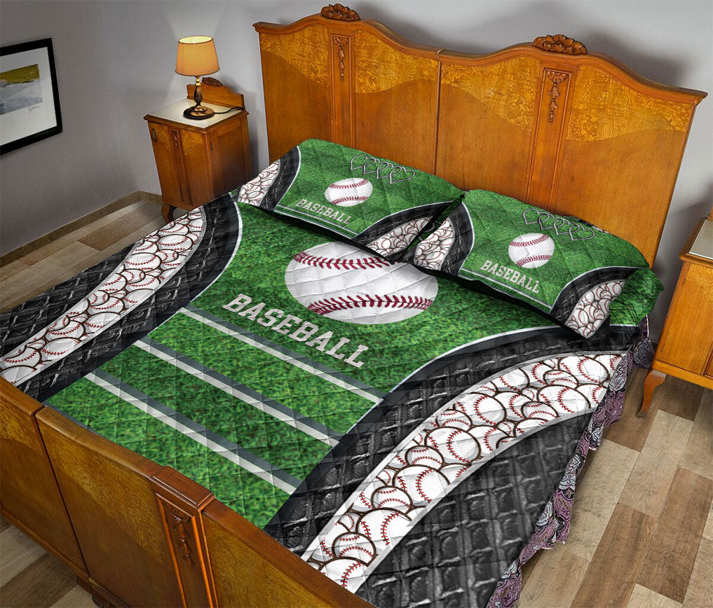 Baseball Quilt Set, Baseball Ball Baseball Field Green Quilt Blanket With Pillowcases, Quilt Bedding Set, Sports Gifts