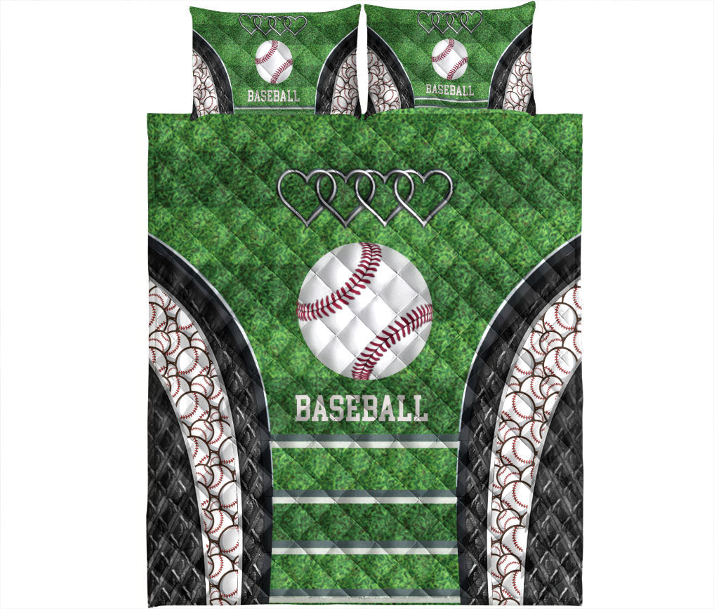 Baseball Quilt Set, Baseball Ball Baseball Field Green Quilt Blanket With Pillowcases, Quilt Bedding Set, Sports Gifts