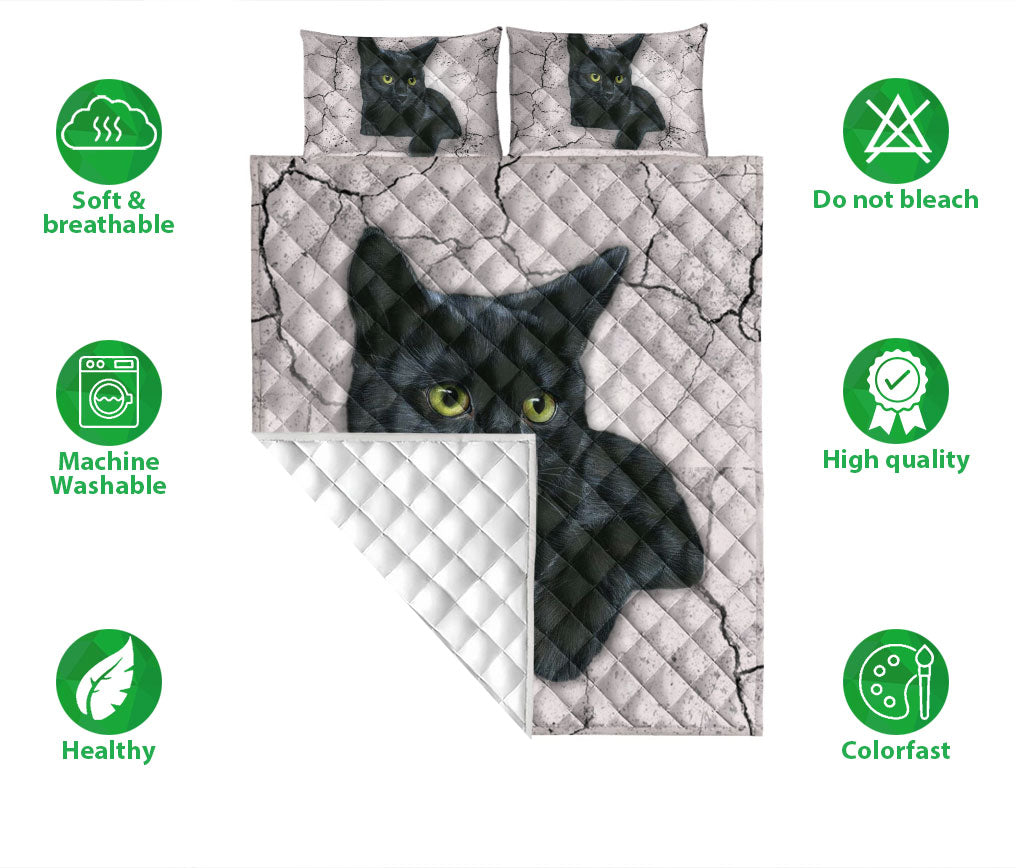 Black Cat,Cat Quilt Set, Black Cat Quilt Blanket With Pillowcases, Quilt Bedding Set