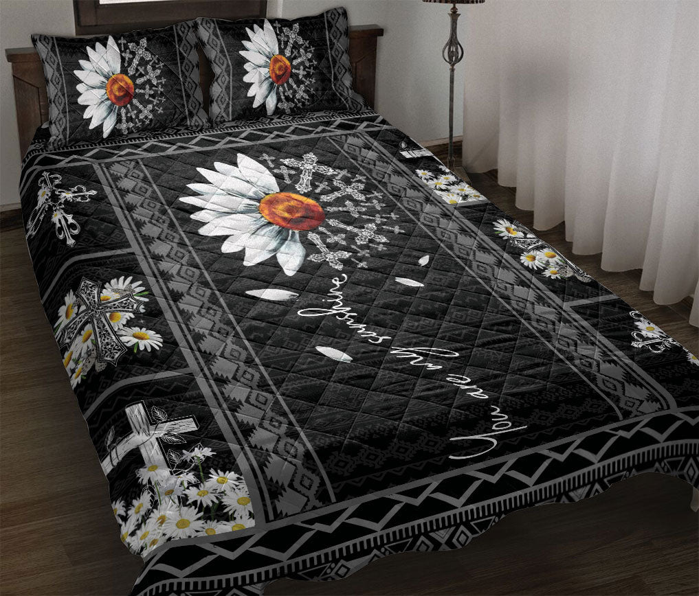 Christian, Jesus, God, Bible Quilt Set, Black White Daisy God Jesus You Are My Sunshine Crossian Quilt Blanket With Pillowcases, Quilt Bedding Set