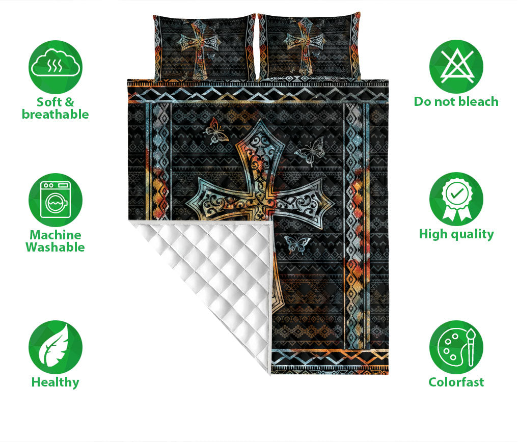 Butterfly, Christian, Jesus, God, Bible Quilt Set, Camoflage Jesus Cross Butterfly Chistian Quilt Blanket With Pillowcases, Quilt Bedding Set