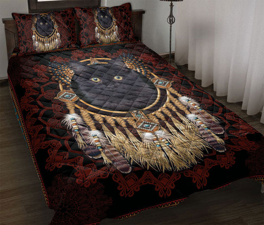 Black Cat,Cat Quilt Set, Black Cat Dreamcatcher Native Black Red Quilt Blanket With Pillowcases, Quilt Bedding Set