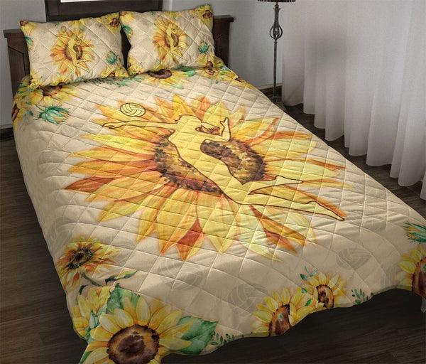 Personalized Volleyball Girl Sunflower Yellow 3-Piece Quilt Bedding Set