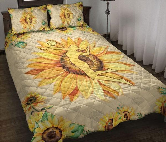 Personalized Volleyball Girl Sunflower Yellow 3-Piece Quilt Bedding Set