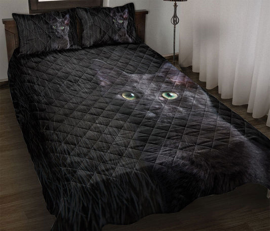 Black Cat,Cat Quilt Set, Black Cat Fur Quilt Blanket With Pillowcases, Quilt Bedding Set