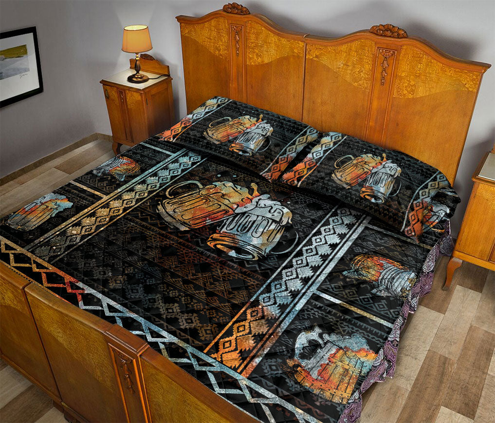 Beer Quilt Set, Dinker Beer Patchwork Black Quilt Blanket With Pillowcases, Quilt Bedding Set