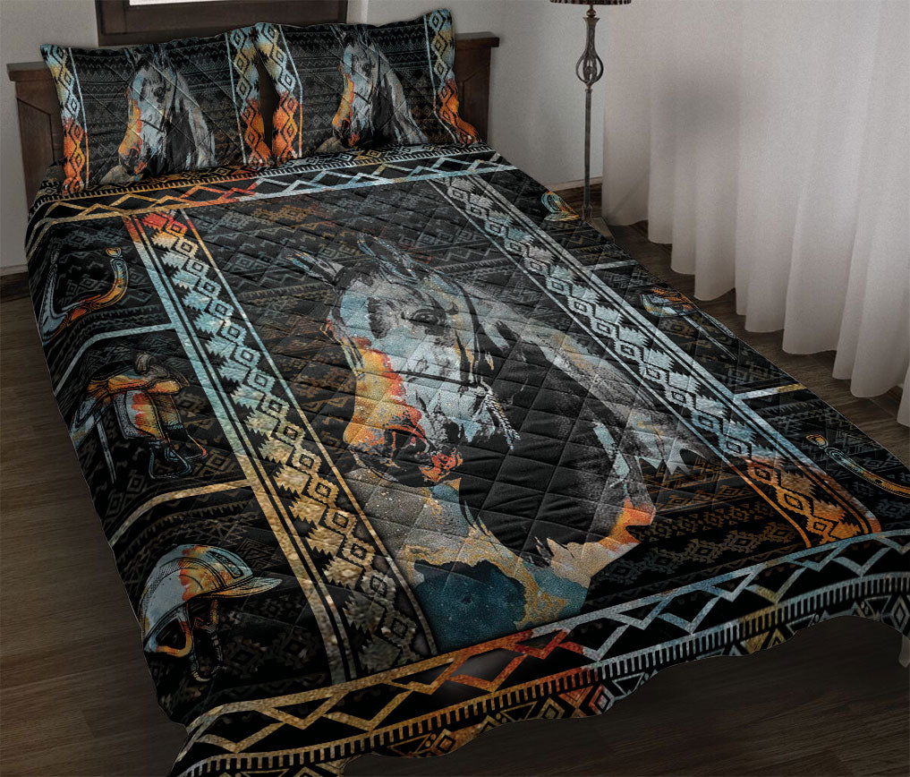 Cowboy Quilt Set, Patchwork Horse Farm Farmer Cowbow Cowgirl Barrel Racing Racer Quilt Blanket With Pillowcases, Quilt Bedding Set