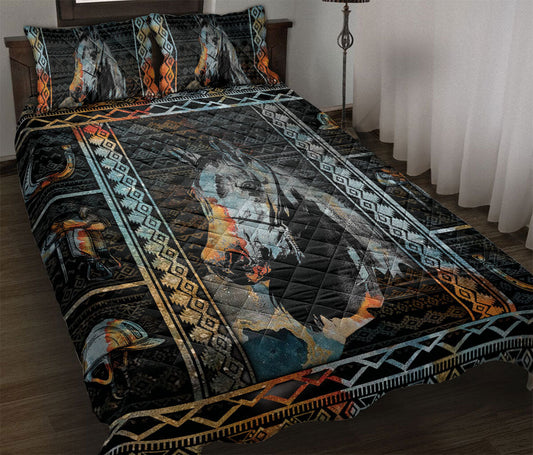 Cowboy Quilt Set, Patchwork Horse Farm Farmer Cowbow Cowgirl Barrel Racing Racer Quilt Blanket With Pillowcases, Quilt Bedding Set
