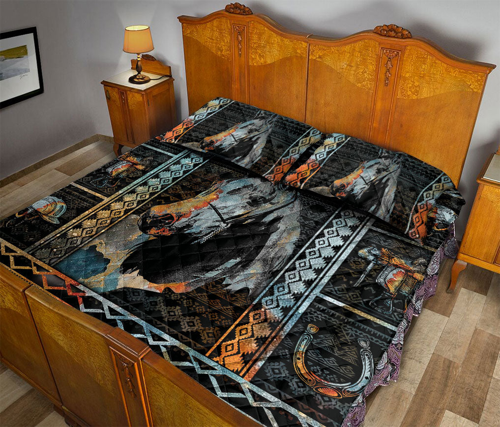 Cowboy Quilt Set, Patchwork Horse Farm Farmer Cowbow Cowgirl Barrel Racing Racer Quilt Blanket With Pillowcases, Quilt Bedding Set