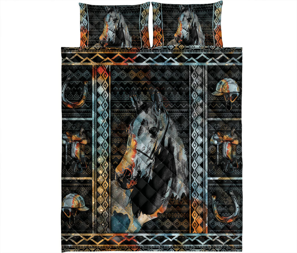 Cowboy Quilt Set, Patchwork Horse Farm Farmer Cowbow Cowgirl Barrel Racing Racer Quilt Blanket With Pillowcases, Quilt Bedding Set