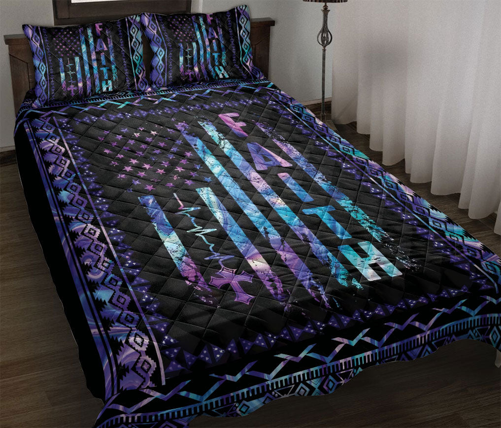 Christian, Jesus, God, Bible Quilt Set, Hologram Faith Us Flag Blackian Jesus Cross Quilt Blanket With Pillowcases, Quilt Bedding Set