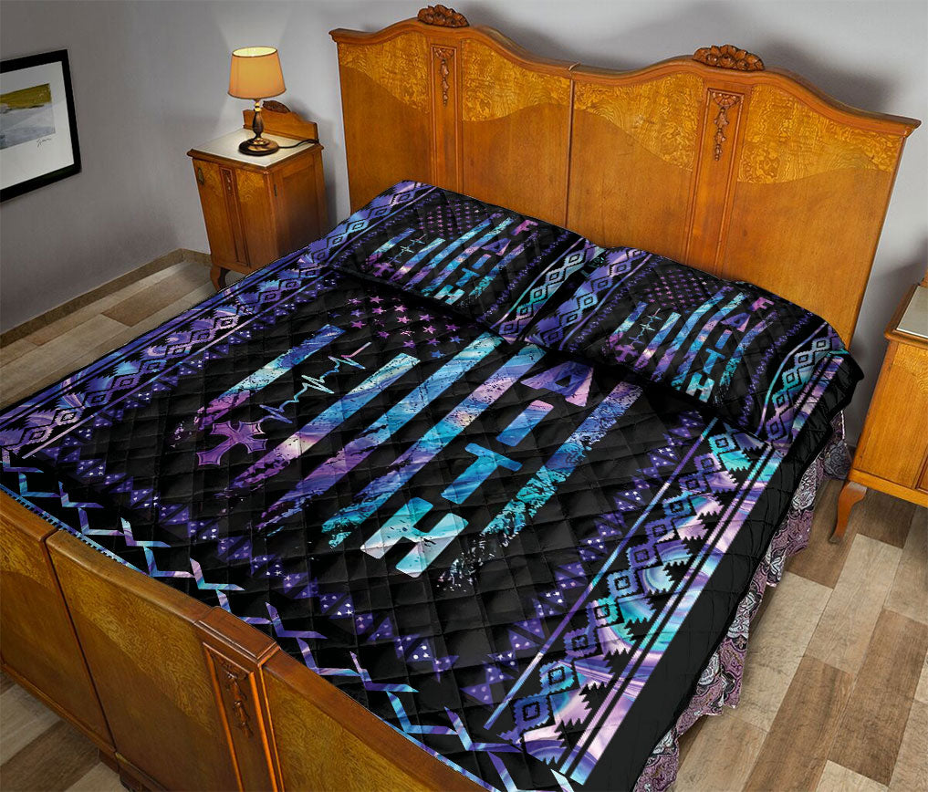 Christian, Jesus, God, Bible Quilt Set, Hologram Faith Us Flag Blackian Jesus Cross Quilt Blanket With Pillowcases, Quilt Bedding Set