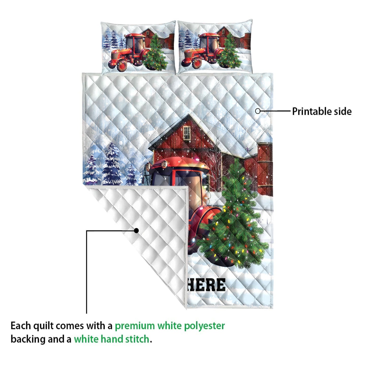 Personalized Tractor Quilt Set, Red Tractormas Tree Farm Country Quilt Blanket With Pillowcases, Custom Name Quilt Bedding Set, Christmas Gift