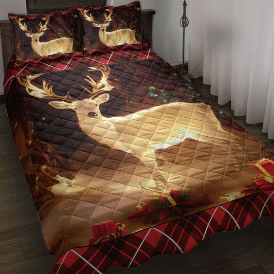 Deer Quilt Set, White Deer Inest Withmassmass Quilt Blanket With Pillowcases, Quilt Bedding Set, Christmas Gift