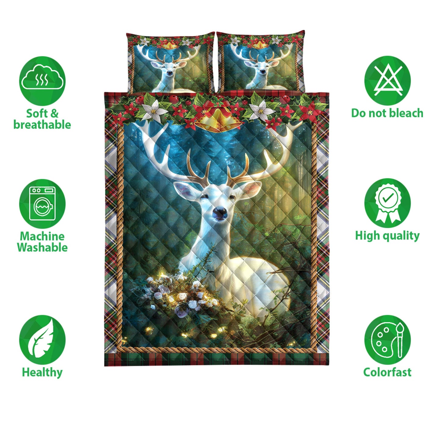 Deer Quilt Set, Beautiful White Deer Inest Withmas Lightmass Quilt Blanket With Pillowcases, Quilt Bedding Set, Christmas Gift